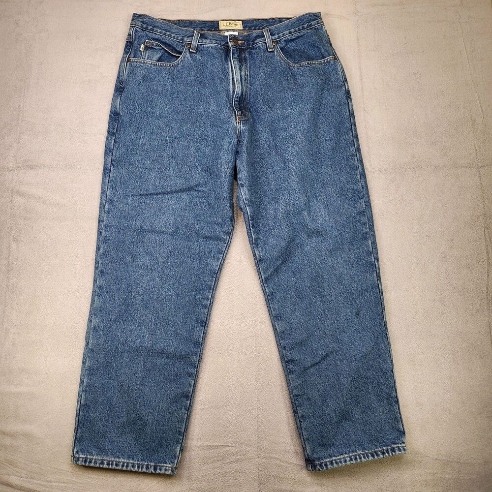 L.L.‎ Bean Flannel Lined Jeans Men's 38x29 Natural Fit Blue Medium Wash Denim